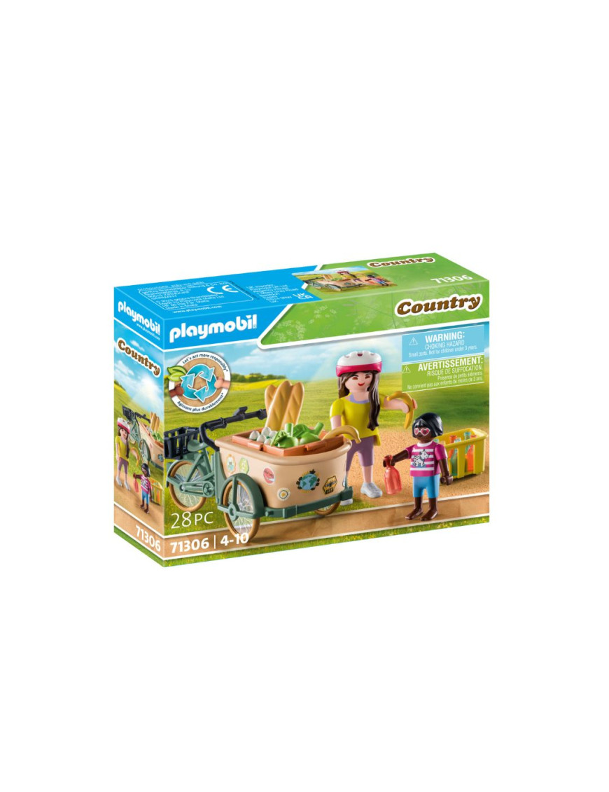 Playmobil – 71306 - Animaux & Nature – Country - La vie à la ferme - Cycliste avec vélo et remorque avant